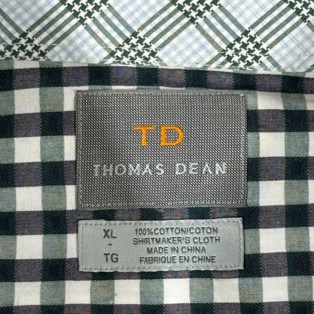 Thomas Dean Men's XL Check Dress Shirt Black White Plaid Long Sleeve Cotton - Picture 4 of 10